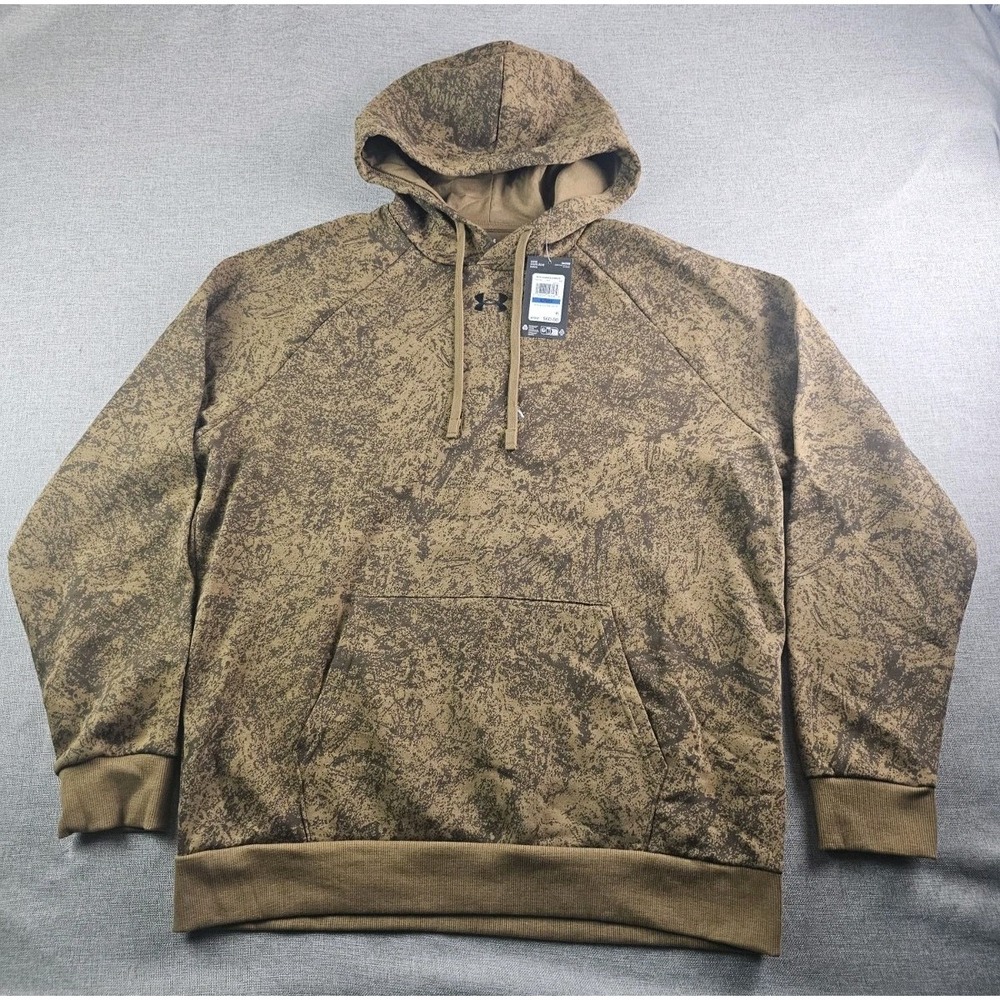 Under Armour Camo All Over Print Rival Fleece Hoodie Mens XL Coyote Brown New